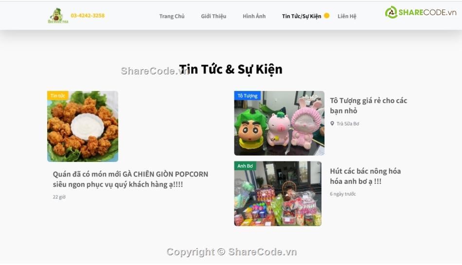 quán trà sữa,quán cà phê web,home page